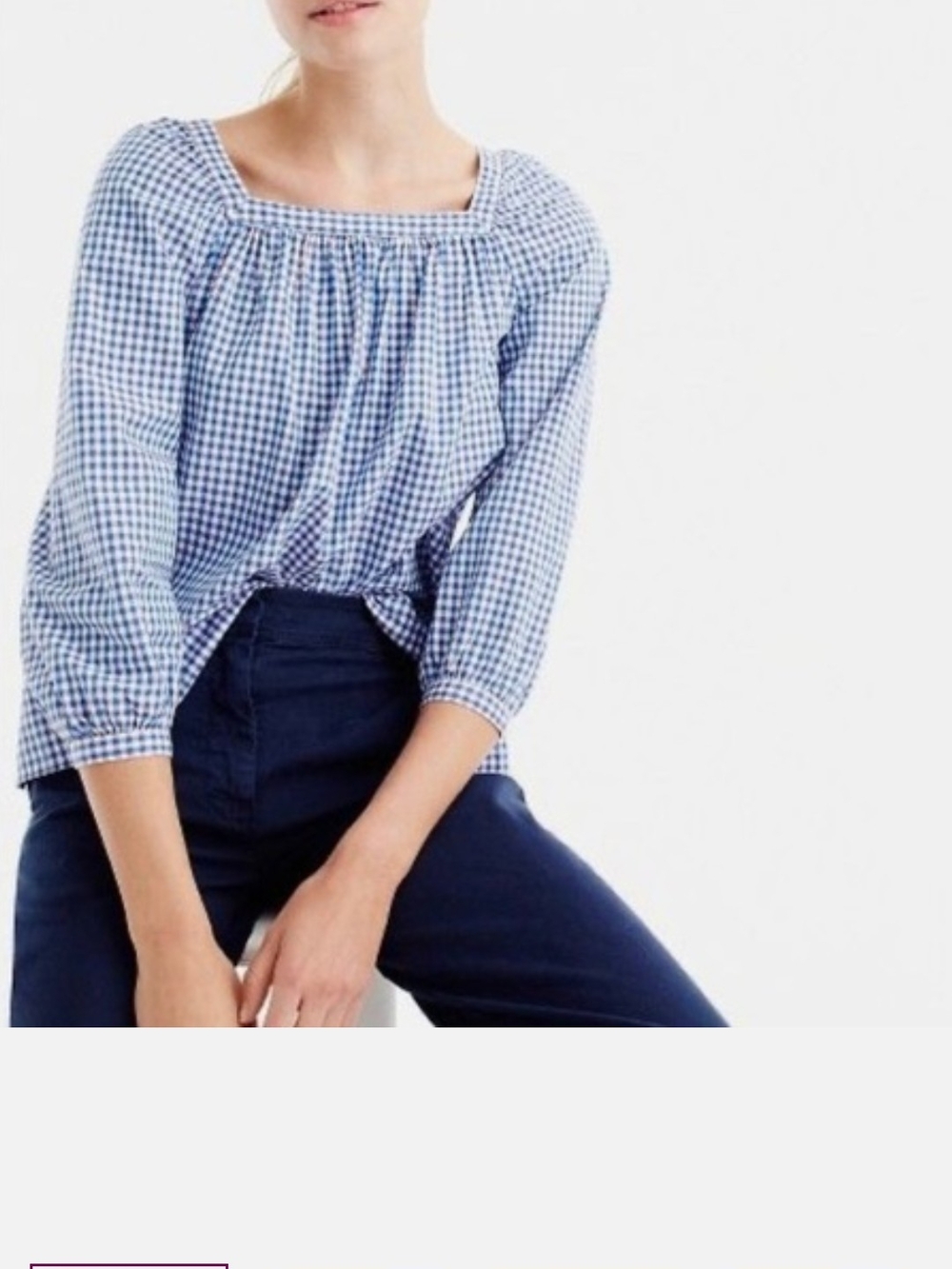 J. Crew Blue Gingham Square-Neck Blouse